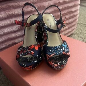JustFab Navy Floral Heels